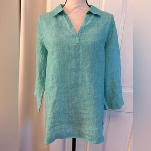 Tahari Aqua Linen Top